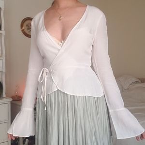 Adored Vintage White Wrap Top, Long Bell Sleeves